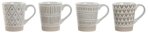 Home ESPRIT Lot de 4 tasses Mug Blanc Beige Gres Boho 360 ml