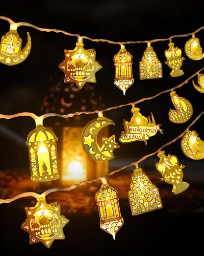 CHMMY Ramadán Decoraciones Ramadán Cadena de Luces, LED Ramadán Eid Decoraciones Funciona con Baterías Eid Mubarak Luna Eid Luces hadas Decoración Ramadán para el hogar al aire libre interior 2024