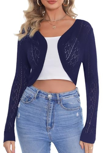 Aottori Damen Bolero Festliche Bolerojacke Langarm Elegant Strickjacke Kurz Sommer Cardigan Kurz Leichte Open Front Shrug für Hochzeit Navyblau M