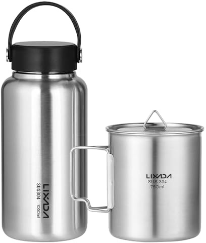 Lixada Botella de Agua de Acero inoxidable de 1050 ml, Botella de Agua para deportes al AIRE Libre a prueba de fugas, adecuada para acampar y hacer senderismo al AIRE Libre.