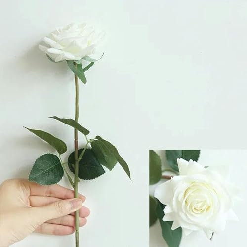 ZFISH Künstlicher Rosenstrauß mit Langen Zweigen, feuchtigkeitsspendend, künstliche Blumen, Hochzeit, Wohnzimmer, Tischdekoration, weiß, 4,25 cm, 1 Stück