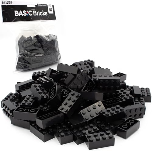 Lego 2 x 4 tegelstenar klassisk, förpackning med 100 – individuella byggstenar i storpack för lego-platta och låda, startset, grundläggande tegelstenar (3001) (svart)