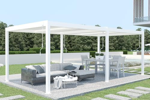 Cazeboo Pergola bioclimatique autoportante 6x3m Santa, Blanc, L.600 x P.304 x H.220 cm, Lames orientables, Pergola Aluminium