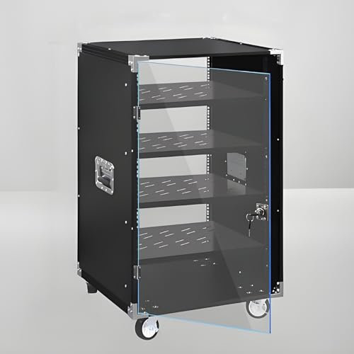 YQMHEZ HiFi Rack, transparente Acryltür mit Schloss, Audio Rack HiFi Regal, Phonoschrank mit reichlich Stauraum, offener, Stabiler Stereo-Schrankturm for Wohnen, Gaming, Aufnahmeraum(Nero,4 Tier)