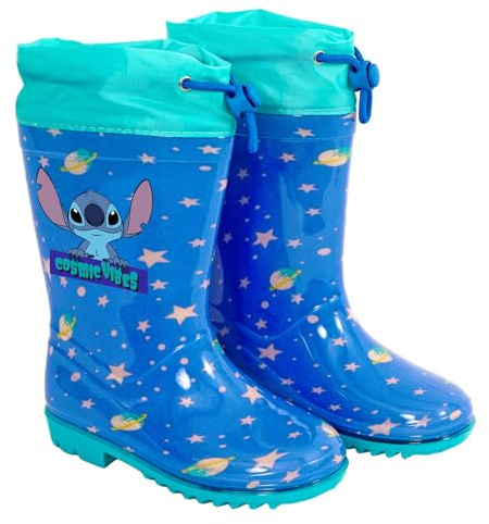 PERLETTI Botas de Agua Stitch Niño Niña Material PVC - Botines para Niños 3 4 5 6 Años con Suela Antideslizante Lluvia Nieve Barro - Botas Impermeables Infantiles Disney con Cordón (Azul, 24/25)