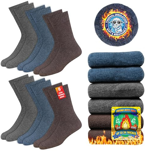 SOXCO Calcetines Térmicos para Hombres y Mujeres - Calcetines de Invierno Calientes, Paquete de 6 Pares, 43-46