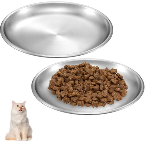 JIYIN 2 Stück Katzennapf Flach, Futternäpfe aus Edelstahl, 14 cm Flach, Schnurrbartfreundlich, Sturzsicher, Katze, Hund, Indoor, Outdoor, Trockenfutter, Nassfutter