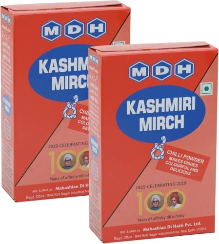 MDH Seasoning Masala Powder - Spices Mix Curry Masala Recipe Mixes Casserole Seasoning Herbs - Aromatic & Enhances the flavor of the meal (Pack of 2, kashmiri chilli powder 100g)