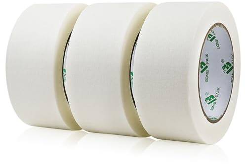 BOMEI PACK 3 rollos Blanco Cinta de pintor 48mm x 50m - Cinta adhesiva decorativa Cinta de pintor de uso general (white)
