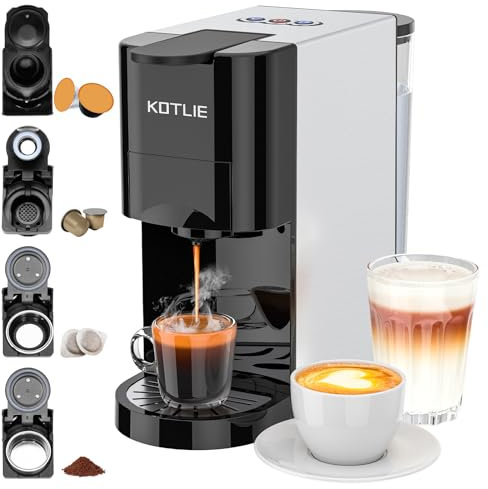 KOTLIE Expreso 4 en 1 Cafetera de Capsulas 19 Bar Alta Presión Apagado Automático Depósito Cafetera de espresso/Cafetera Capsulas AC-513K (BLACK-EU)