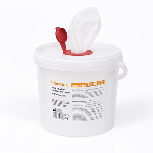 klenatex Wischtücher 175 Stück für Reinigung + Hygiene Vorrein 1040S2 Spender inkl. Rolle zum Tränken Spunlace/Nonwoven Vliestücher (Spendereimer + Rolle)