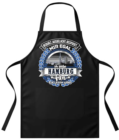 UGLYSHIRT Grillschürze Herren – „Ein Leben lang Hamburg“ – BBQ Schürze mit Spruch für Männer – Geschenk für Hamburger, Norddeutsche, Grillfans & Heimatliebhaber – Schwarz, Einheitsgröße