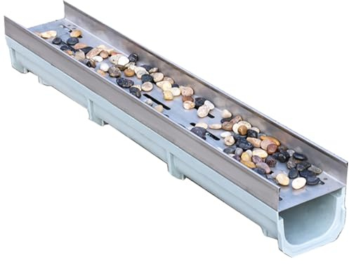 Kit de Drenaje de Zanja de Acero Inoxidable, Sistema de Drenaje de Entrada con Cubierta de adoquines de 5 cm de Alto, Kit de Canal de Drenaje Exterior para baño, Cocina y Patio (60