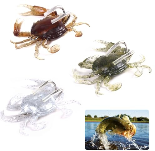 3 PCS Crab Lure, Soft Saltwater Artificial Lure, Simulation Crab Bait with Double Sharp Hooks for Sea Fishing