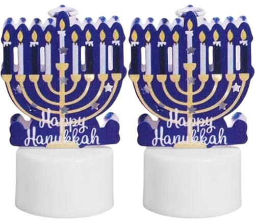 HiyyFloy Bougies Chauffe-Plat Hanoukka À LED sans Flamme, À Piles, Étoile De David Bleue, Menorah, Dreidel, Décorations De Hanoukka, Centres De Table