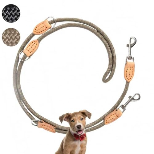 LeileiPaws 3 m Verstellbare Multifunktions-Hundeleine aus Nylon & Leder – Führ-, Schulter- & Hüftleine für kleine bis große Hunde – Robust für Training, Spaziergang & Joggen (Kaki, 2m x 0.8cm)