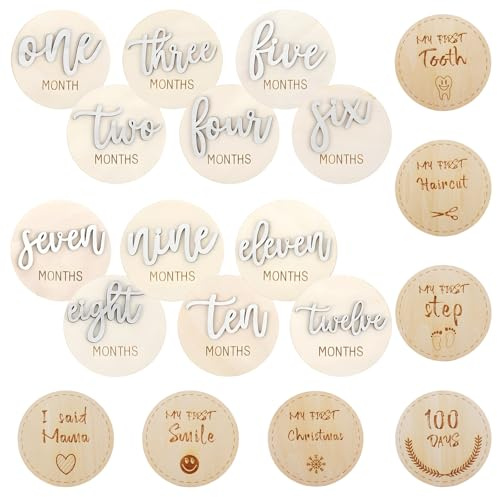 13 Stück Meilensteinkarten Baby,Monatskarten 1-12 monate,Meilensteinkarten Baby Holz, für Schwangerschaft,Schwangere, Werdende Mütter & Eltern
