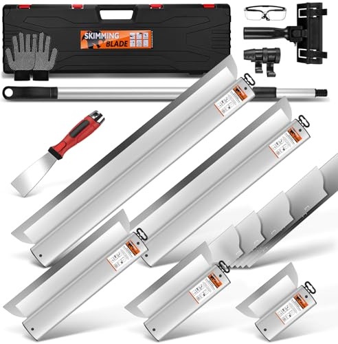 20tlg Flächenspachtel Set im Koffer, Flächenspachtel aus Edelstahl | 15/25/40/60/80cm | Ergonomischem Griff | Fassadenspachtel Gipserspachtel Spachtel Werkzeug zum Verputzen von Wand Decken Bau