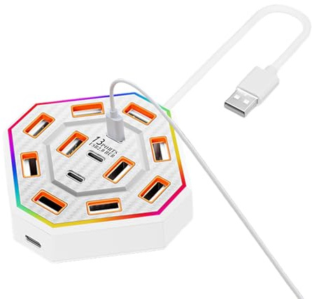 Estación de acoplamiento USB - Estación de acoplamiento de 13 puertos para portátil - Equipo eléctrico de protección contra sobrecarga para el hogar, biblioteca, apartamento, dormitorio, escuela