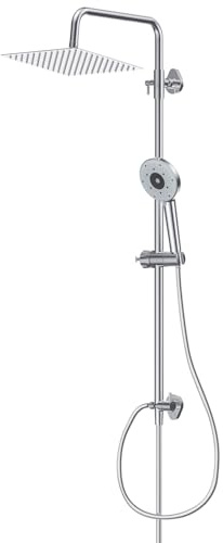 YEAUPE PRO Sistema de ducha con filtro – 12 pulgadas acero inoxidable lluvia y ducha de mano cromada blanca, 2 filtros de repuesto, manguera de ducha de 1,6 m, soporte de pared ajustable en altura