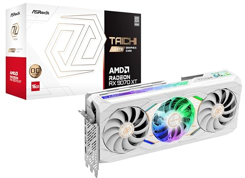 ASRock AMD Radeon RX 9070 XT Taichi White Carte graphique OC 16 Go, RDNA 4, 3100 MHz Boost, 16 Go GDDR6, 3 x DisplayPort 2.1, LCD Info Center