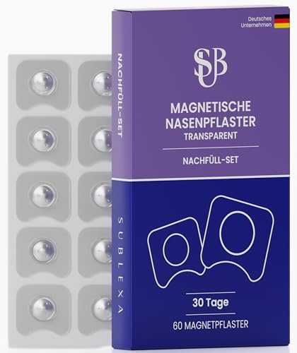 SUBLEXA® Magnetische Nasenpflaster Transparent – Nachfüll-Set – 60 Pflaster (30 Tage Vorrat) – Anti-Schnarch Nasal Strips & Nasenstrips für besseres Atmen & Schlafen – ohne Magnetbügel (Nachfüll-Set)