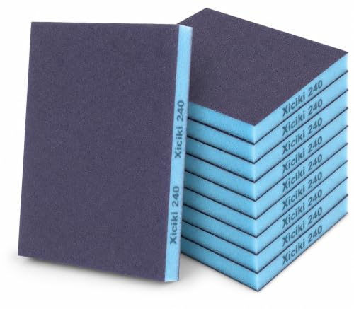 Xiciki 24pcs Éponges de Ponçage 240 Grain Papier Abrasif, Bloc Mousse Cale à Poncer Sec/Humide Réutilisable Lavable pour Bois Mur Métal Plastique Peinture