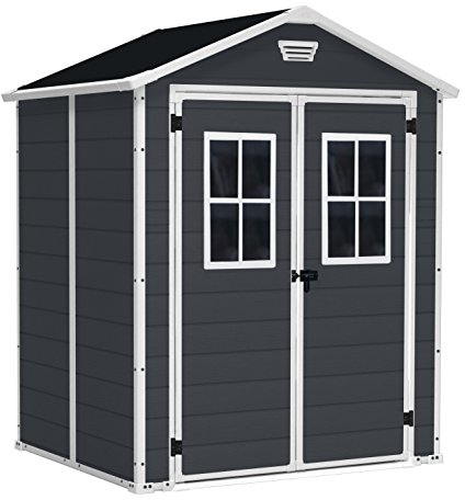 Keter Manor 6x5 Gartenhaus, Dunkelgrau, aus Kunststoff, Wetter- und UV-beständig, Leichte Montage, 185x152x226cm