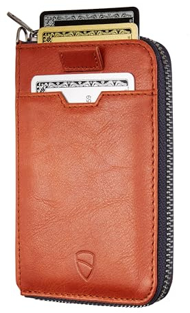 Vaultskin Geldbörse aus Leder mit RFID-Schutz - Schlankes Portemonnaie für Herren & Damen mit Kartenetui & Münzfach, Kompakt & Stilvoll, (Cognac, Notting Hill)