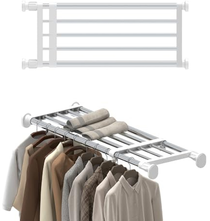 Hershii Tension Shelf Expandable Rod Closet System 5-Bar Telescopic Heavy Duty Clothes Hanger Adjustable DIY Storage Organizer Shoe Rack