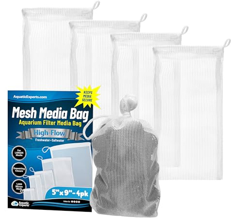 Aquatic Experts High Flow Filter Media Bag - Durable Filter Bags for Fish Tank, Secure Aquarium Media Bag with Drawstring, Media Bags for Aquarium and Pond, High Flow (White), 5 x 9 - 4 Pack