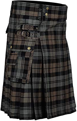 Scottish Designer Tartan Utility Kilts for Men 8 Yard 13oz Kilt (Black Watch Weathered Tartan, Belly Button Measurements 38