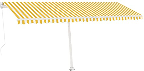 vidaXL Gelenkarmmarkise Einziehbar mit LED Markise Sonnenmarkise Balkonmarkise Sonnenschutz Standmarkise Terrasse Garten 500x350cm Gelb Weiß