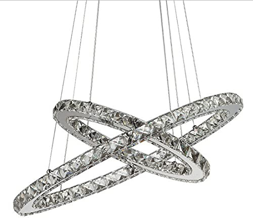 Pendellampe LED kaltweißes Licht Kristall Esszimmer, Hängeleuchte Oval Esstischlampe 2-flammig, Modern Chrom Metall Design Kristallleuchter, Deckenbeleuchtung Wohnzimmer Küchen Kronleuchter, Ø30+50cm