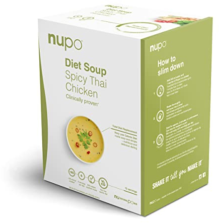 NUPO® Diät Suppe (Spicy-Thai Chicken) | Glutenfrei & Wenig Kalorien | Eiweißreicher Mahlzeitenersatz Pulver Fastensuppe | Diät Suppen zum Abnehmen | Vitamine & Mineralstoffe | Low Carb Suppen