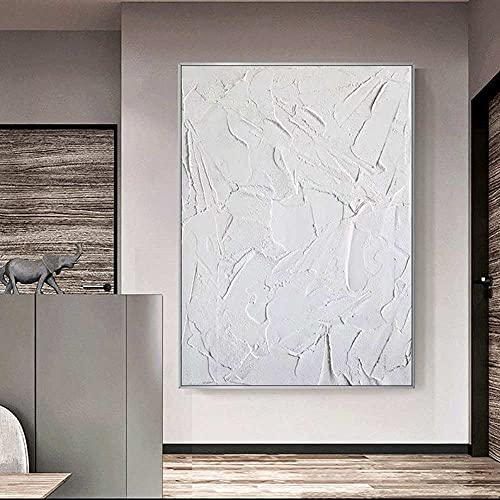 YMXCNM Ölbilder Auf Leinwand Handgemalt,Große abstrakte Malerei Wand Art Dekor Weiß 3D strukturierte Gemälde auf Leinwand Original Ölgemälde Handgemalte Minimalistische Kunst, 80X100cm (32X40inch)