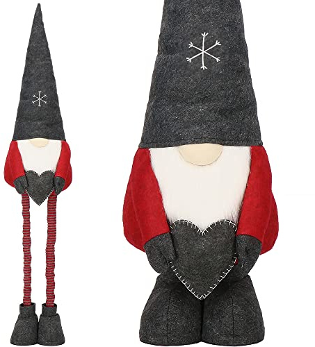 Springos - Gnomo di Natale, statuetta regolabile in altezza, 80-125 cm, con cuore, gambe telescopiche
