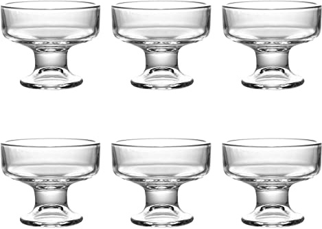 Skoxkoc Kleine Trifle-Schüssel, klares Glas, 6 Stück, Eisschalen für Obst, Dessert, Salat, 9,9 cm, Servierschalen, 237 ml, breite Öffnung, Glasbecher mit Ständer (transparent)