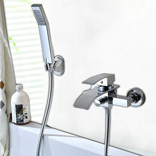 Bad Wasserfall Wannenarmatur Badwanne Armaturen Duschset mit Handbrause| Dusch Set Badewannenarmatur Wasserfall Wasserhahn Wannenarmatur mit Handbrasue Chrom
