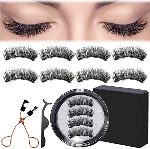 Faux Cils Magnetique Naturel 8pcs Magnetic Eyelashes Aimant Cil Réutilisable Faux-Cils Kit Aucune Colle Requise Sûre Et Non Toxique Adapté Aux Femmes Livré Avec Deux Pinces à Cils faux cil
