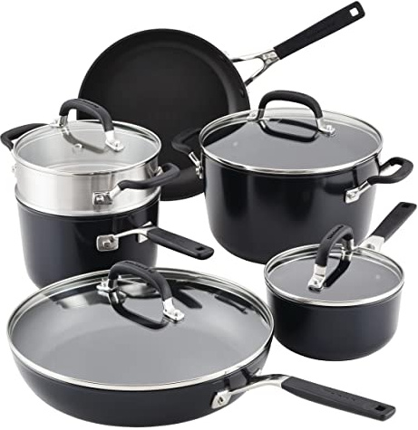 KitchenAid Kochgeschirr-Set, harteloxiert, antihaftbeschichtet, 10-teilig, mattschwarz
