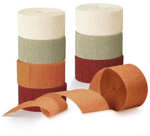 NICROLANDEE Herbst Dekoration 8 Rollen Krepppapier Luftschlangen | Orange Burgund Grün Deko für Thanksgiving Herbst Hochzeit Geburtstag Verlobung Babyparty Party Dekorationen
