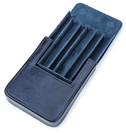Hiram Leder-Füllfederhalter-Etui für 6 Stifte, Tragbare Leder-Stift-Aufbewahrungsbox mit Verstecktem Magnetischem Schnappverschluss-Design (Blau)