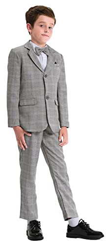 mintgreen Pojkar Kostym Blazer Barn Formellt Bröllop Kläder Gentleman Tuexdo Ange, Grå Ruta, 5-6 År, 120