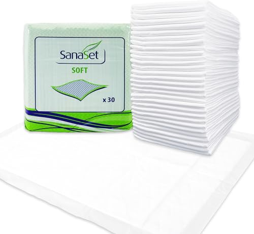 Premium Einweg Inkontinenzunterlagen - maximaler Schutz, hohe Saugfähigkeit - Wickelunterlagen wasserdicht für trockene Matratze, Bett, Stuhl, Boden | Erwachsene, Senioren, Babys (60x40, 30)