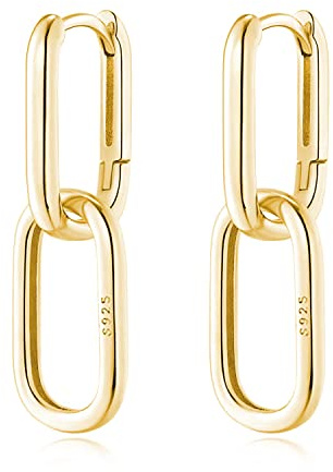 Reffeer Massive 925 Sterling Silber Gliederkette Ohrringe Creolen für Frauen U Creolen Minimalistische Huggie Tropfen Ohrringe