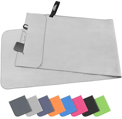 Pameil Toalla de Microfibra | 120x50cm Toalla Deporte Ligera, Absorbente y de Secado Rápido | Toalla Gimnasio con Bolsillo De Cremallera Toalla Deportiva de Doble Cara de Forro Polar