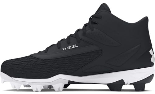 Under Armour Leadoff Mid 3.0 Baseball Cleat, Herren-Sneaker, 001 Schwarz / Schwarz / Weiß, 44.5 EU