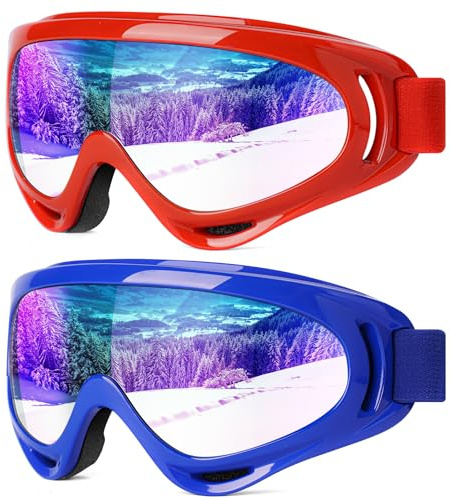 Braylin 2-Pack Snow Ski Goggles, Snowboard Goggles for Men, Women, Youth, Kids, Boys or Girls, Snowmobile Goggles