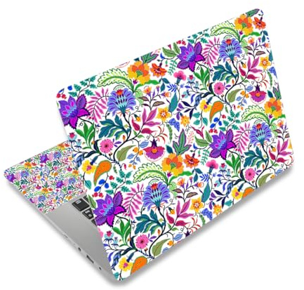 Laptop Decal Sticker Skin Cover, 11.6”12 13 13.3 14 15 15.4 15.6 inch Laptop Netbook Vinyl Skin Sticker Cover Art Notebook Protector (2 Wrist Pad Skins), Removable Reusable, Colorful Flowers
